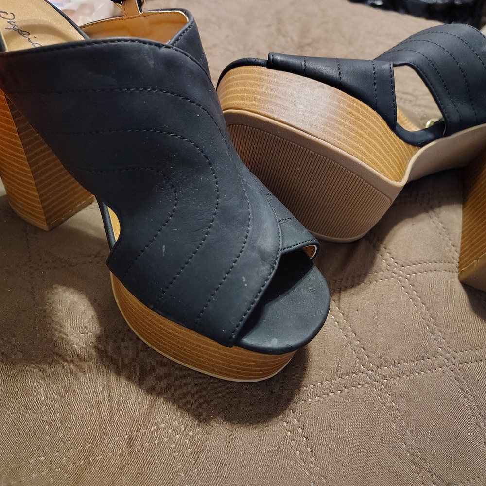 Qupid Black and Tan Platform Heels